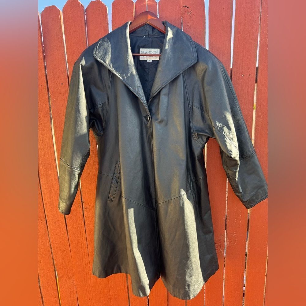 Brandon Thomas vintage lined leather one button trench coat flair matrix sz M